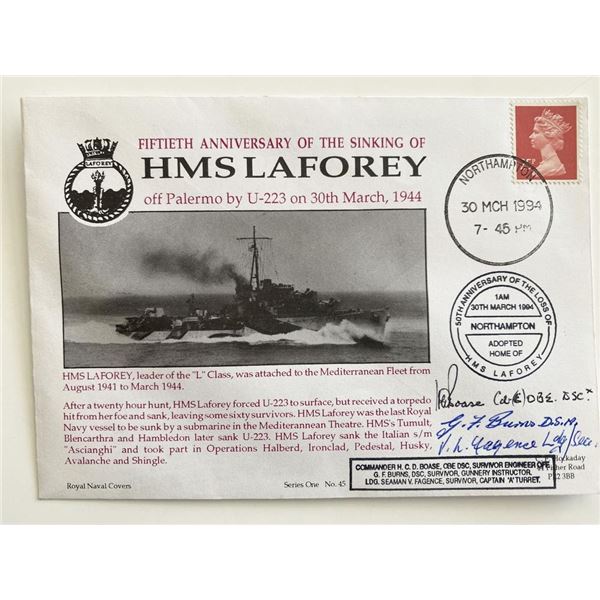 WWII 50th Anniversary of Sinking of HMS Laforey Signed Commemorative Cover