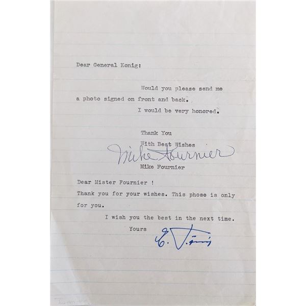 General Konig, Mike Fournier signed letter