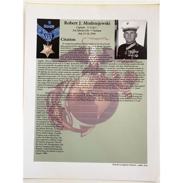 Robert J. Modrzejewski Medal Of Honor Citation