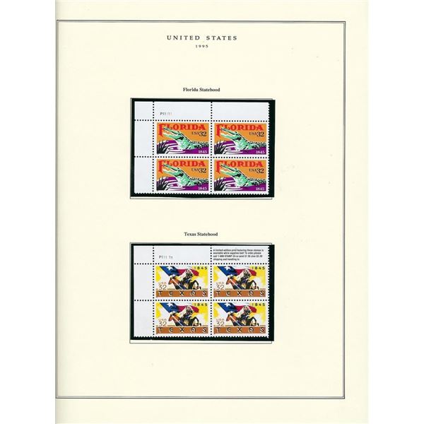 1995 US stamp collector sheet featuring Florida and Texas stamps
