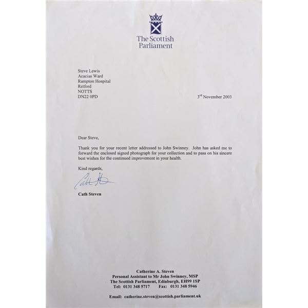 The Scottish Parliament Catherine Steven signed letter