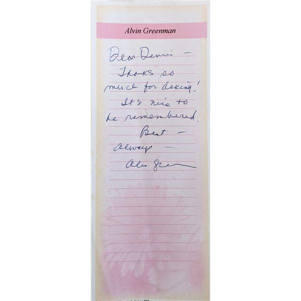 The Frisco Kid Alvin Greenman signed note