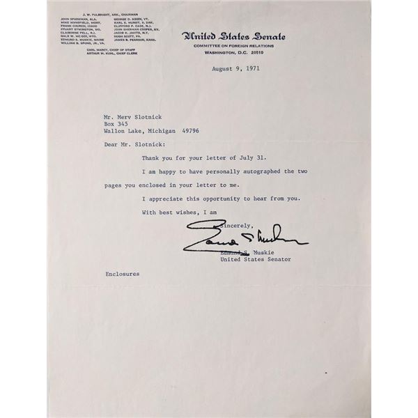 US Senator Edmund Muskie signed letter