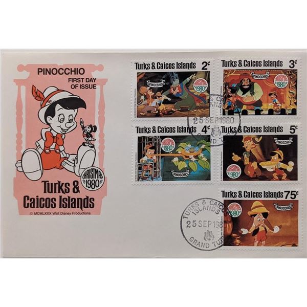 Turks & Caicos 1980 Pinocchio Souvenir First Day Cover