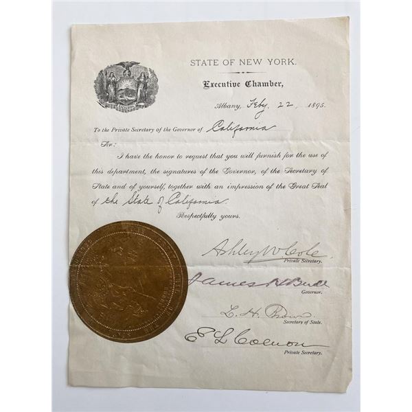 New York Executive Chamber 1895 signed letter