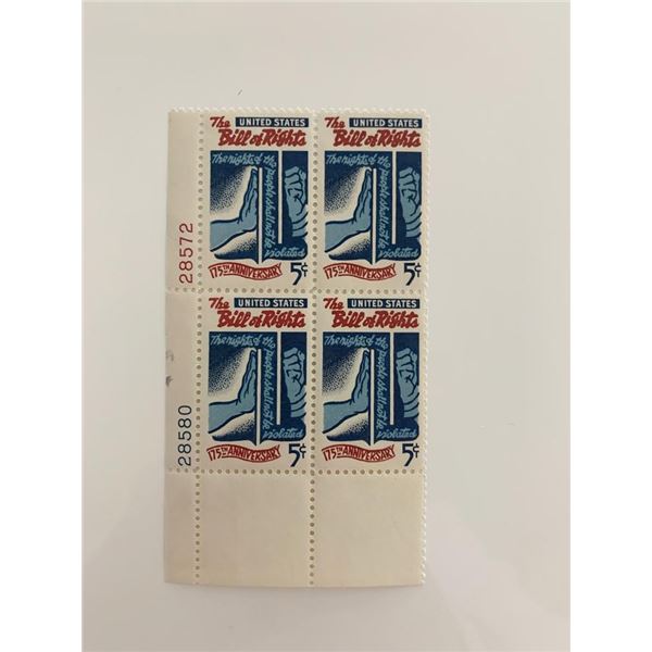 1966 5c Bill of Rights Stamp Plate Block