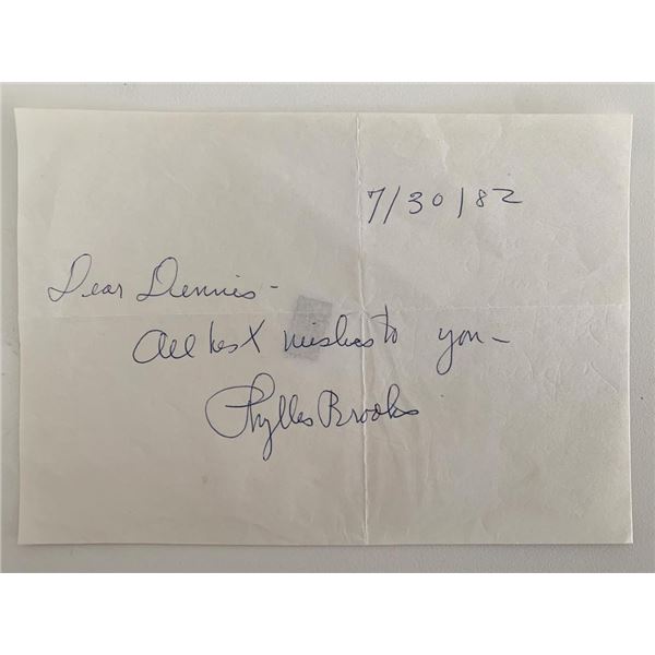 Actress Phyllis Brooks signed note