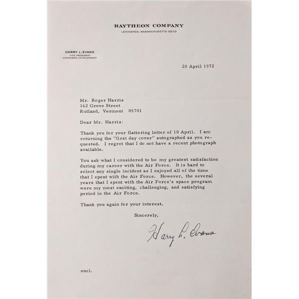 VP Harry L. Evans signed letter.