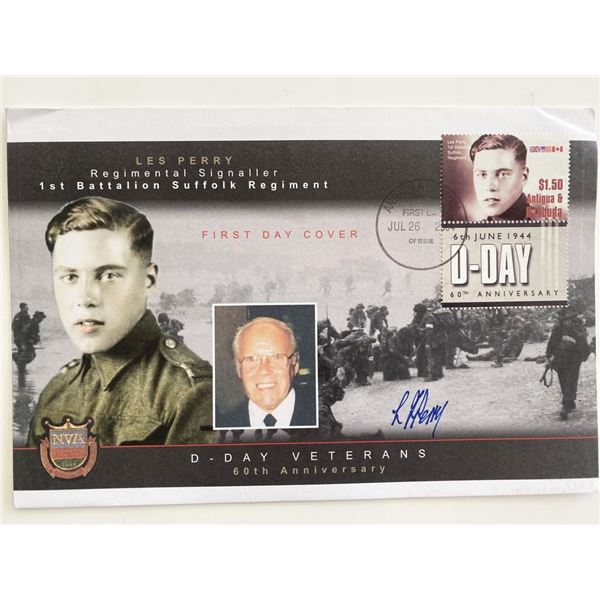 WWII D-Day Veterans 60th Anniversary Les Perry Signed First Day Cover