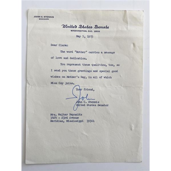 John C. Stennis signed letter