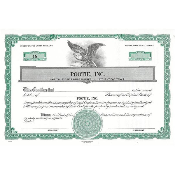 Ruth Buzzi - Pootie, Inc. Capital Stock Shares Certificate #18