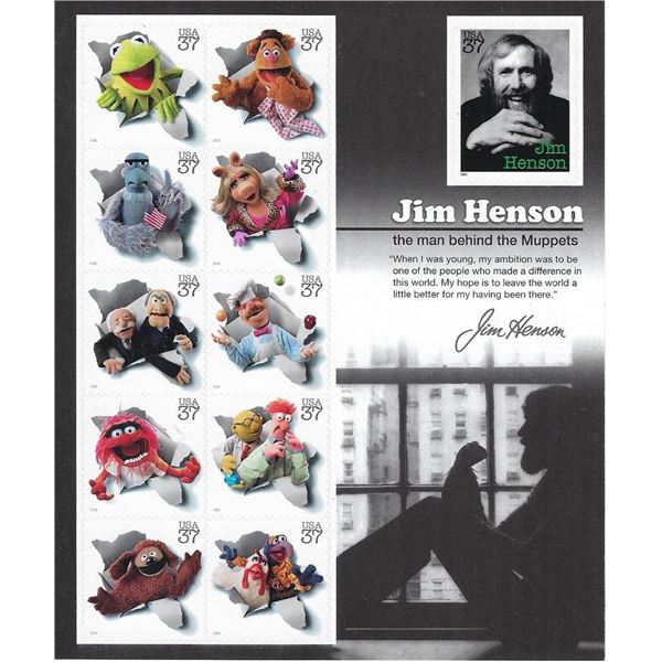 Jim Henson The Man Behind the Muppets stamp sheet 10 x 37 cent stamps