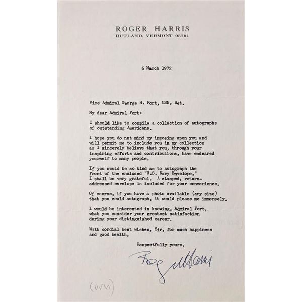 WW2 military Roger Harris signed letter