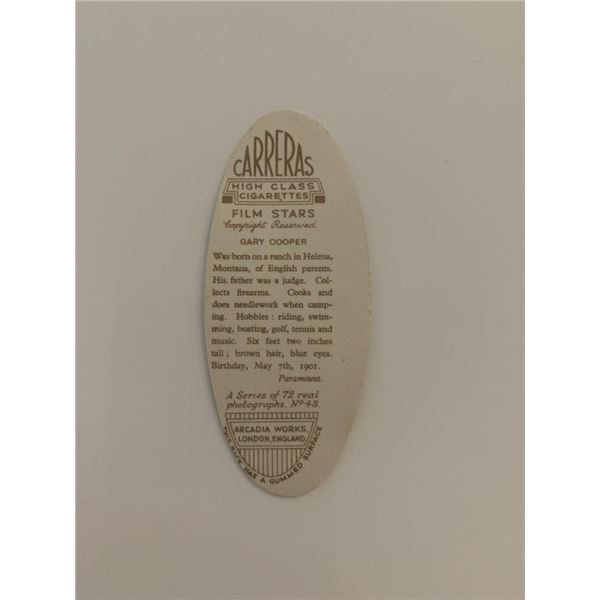 Gary Cooper unsigned cigarette card