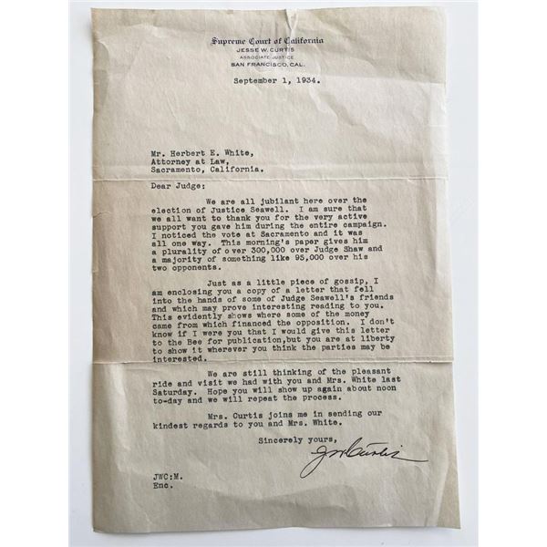 Supreme Court Jesse W. Curtis signed letter c