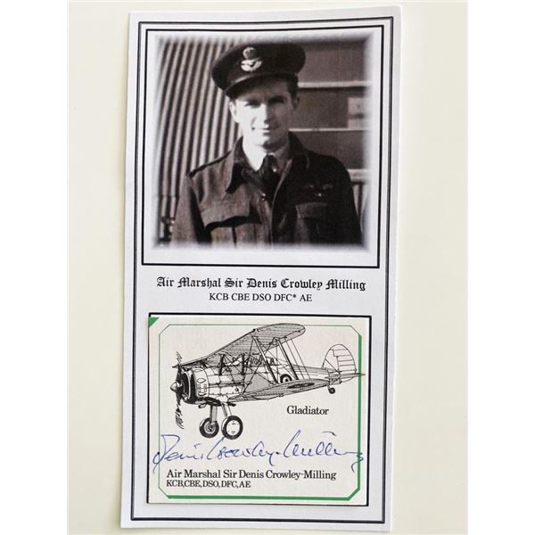 WWII Air Marshal Sir Dennis Crowley Milling Signed Gladiator Card with Photo