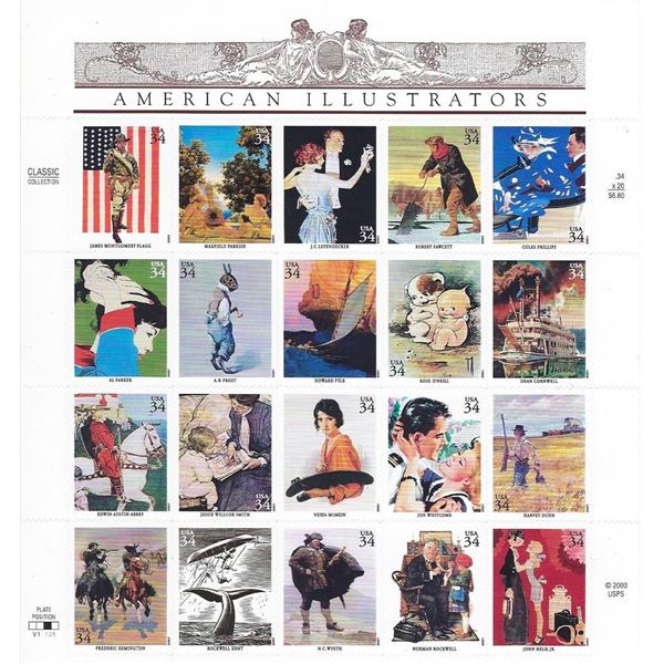 American Illustrators stamp sheet 20 x 34 cent stamps