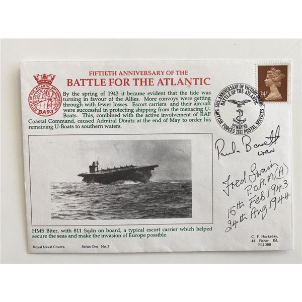 WWII 50th Anniversary Battle for the Atlantic . HMS Biter . Signed Cover autographed by PD Fred Swai