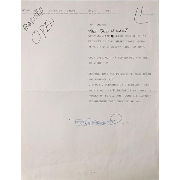 Newscaster Ted Koppel signed script