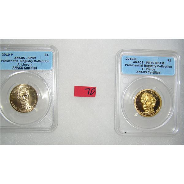 Pair of graded uncirculated Golden Dollar Presedential coins