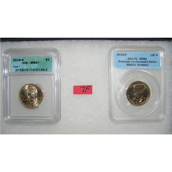 Pair of graded uncirculated Golden Dollar Presedential coins