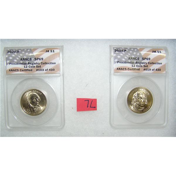 Pair of graded uncirculated Golden Dollar Presedential coins