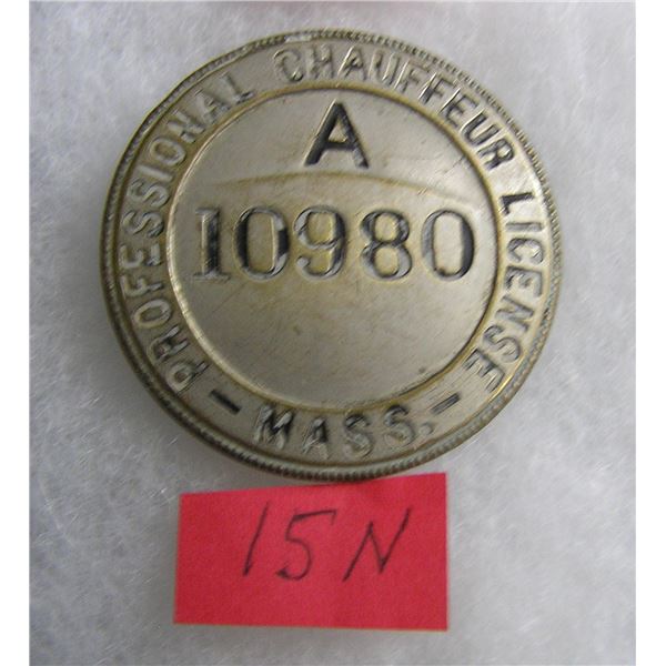 Early Massachusetts chauffeur's license badge