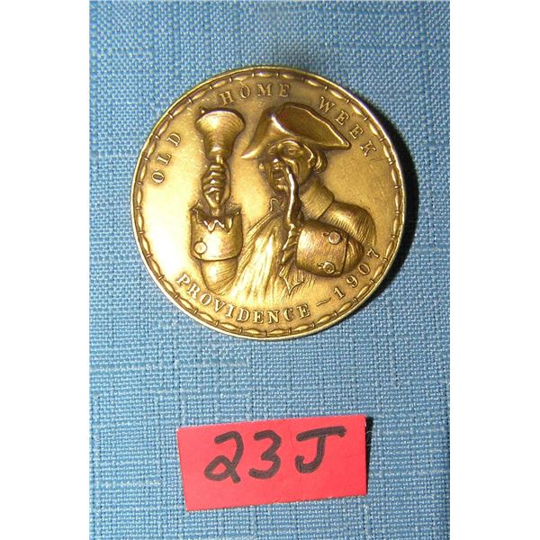 Antique brass old home week badge marked 1907