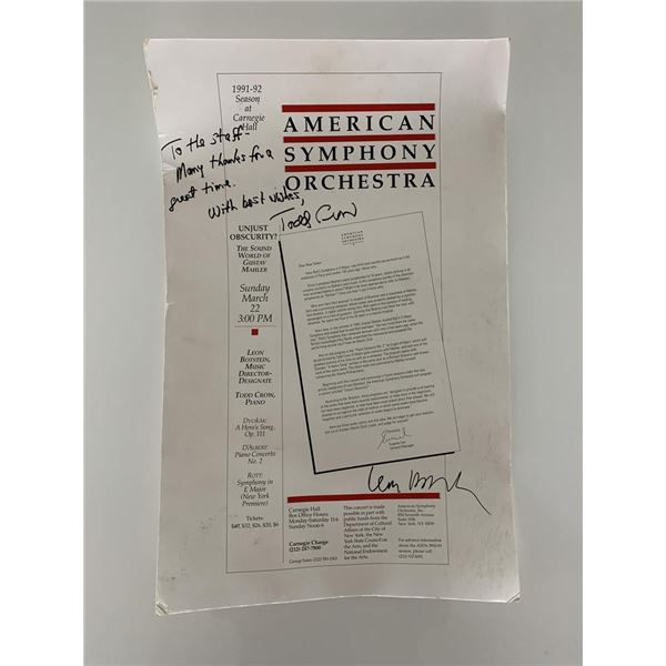 American Symphony Orchestra promo poster signed by Todd Crow and Leon Botstein