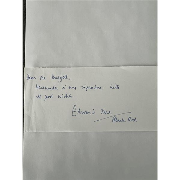Black Rod Lieutenant General Edward Davis signed note