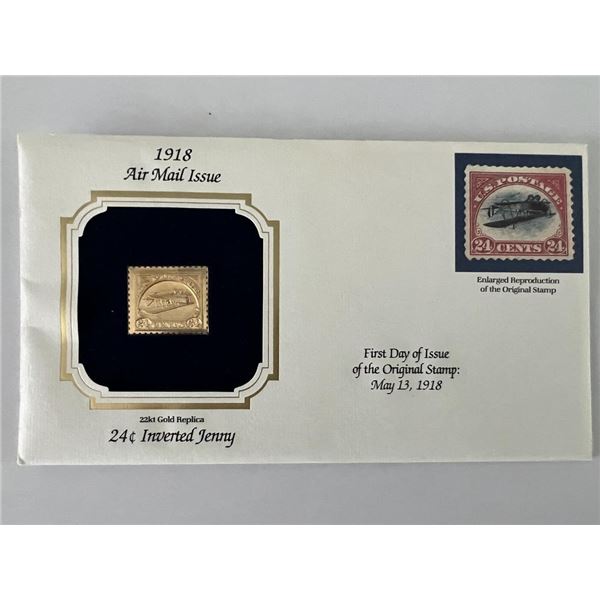 1918 24 cent Inverted Jenny 22kt gold stamped FDC
