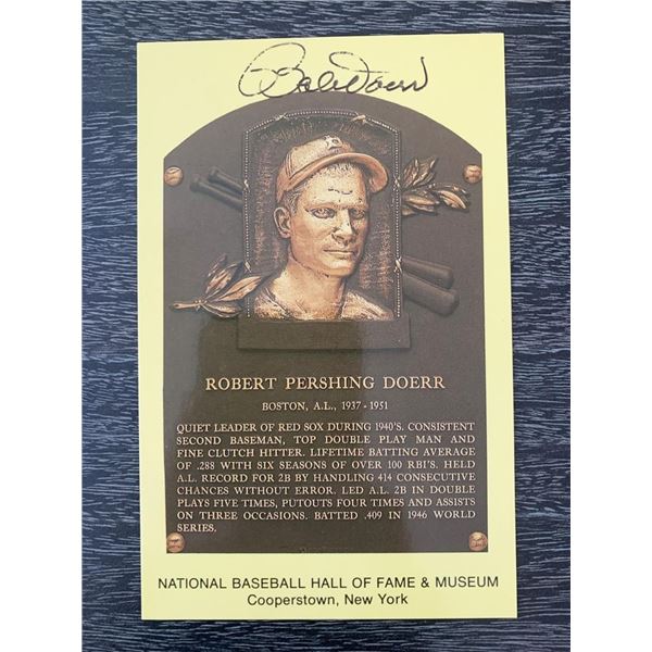 Bobby Doerr signed Baseball Hall of Fame Plaque Postcard