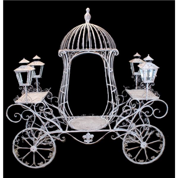 Large Yard Art Metal Carriage That Rolls- 70" X 73" X 23"