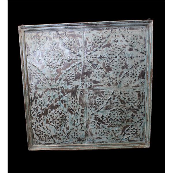 Framed Vintage Ceiling Tin- Hangs- 52" X 52"