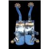 Image 2 : Unmarked Silver Overlaid Stainless Spurs- 1.4" Bands- 3" Shanks- 1" 9 Point Rowels With Covers- Swin