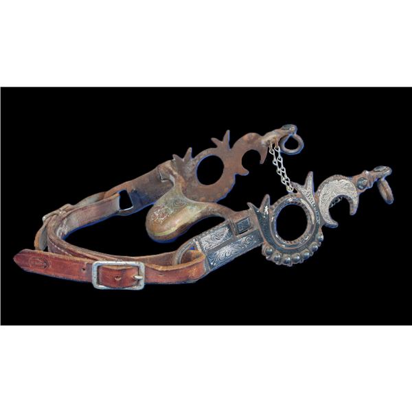 Unmarked Silver Inlaid Bit- Santa Barbara Cheek- Mona Lisa Mouth- Double Slobber Chains- Rein Chain 