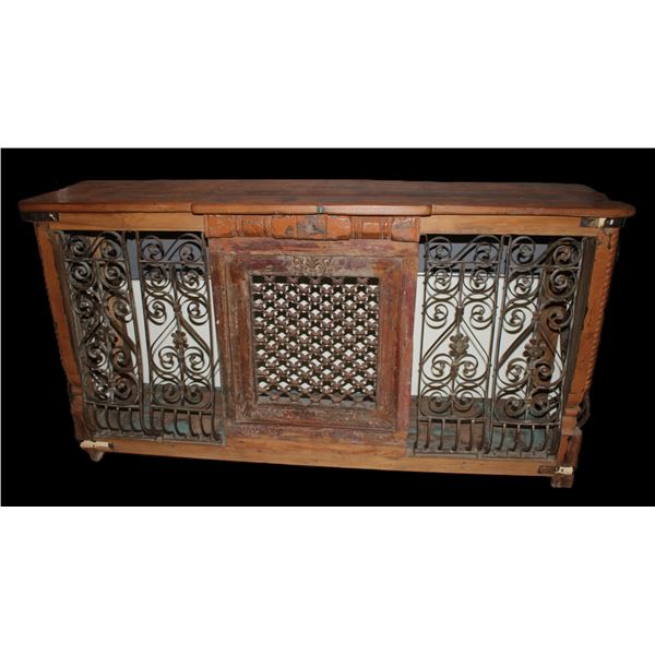 Heavy Duty  Primitive Console Table- Very Good Ironwork- 36" X 68" X 18"- Has The Right Look