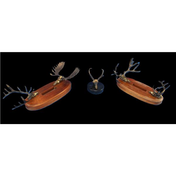 3 Bronze And Wood Sculpture From Lesters Studio- Elk- Moose- Mule Deer- Antelope- Ernie Morris Colle