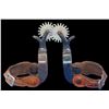 Image 2 : Unmarked Overlaid Spurs- 1" Bands- 2.3" Shanks- 2.1" 20 Point Rowels- Chap Guards- Stamped Straps- F