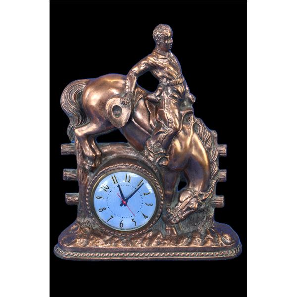 Bucking Bronco Electric Clock- Metal- Clock Works- 13.5" X 12"- Ernie Morris Collection