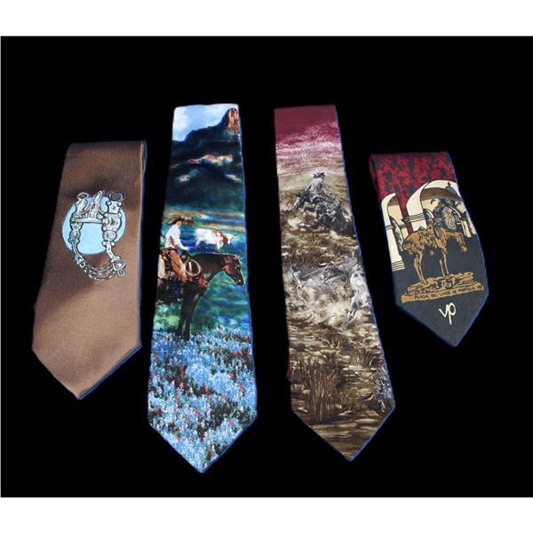 4 Painted Ties From The Ernie Morris Collection- One is Hand Painted- Others Are Prints