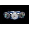Image 1 : Ladies Stainless Watch With Unmarked Sterling And Turquoise Band- Watch Works- Ernie Morris Collecti