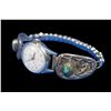 Image 2 : Ladies Stainless Watch With Unmarked Sterling And Turquoise Band- Watch Works- Ernie Morris Collecti