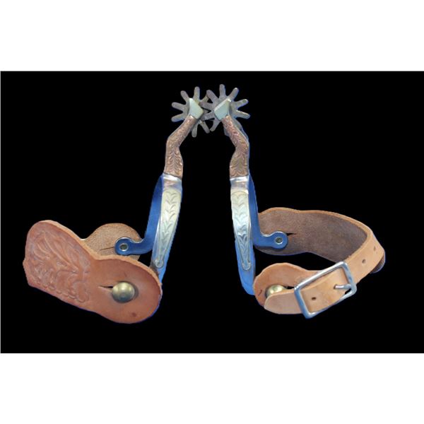 Unmarked Nickle Silver And Copper Double Mounted Lady Leg Stainless Spurs- .5" Bands- 2.25" Shanks- 