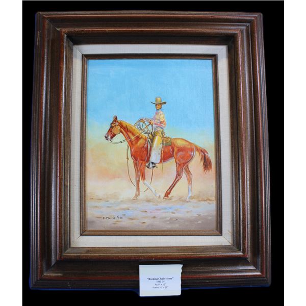Marked E Morris 82 Oil Painting- "Rocking Chair Horse"- 19" X 16"