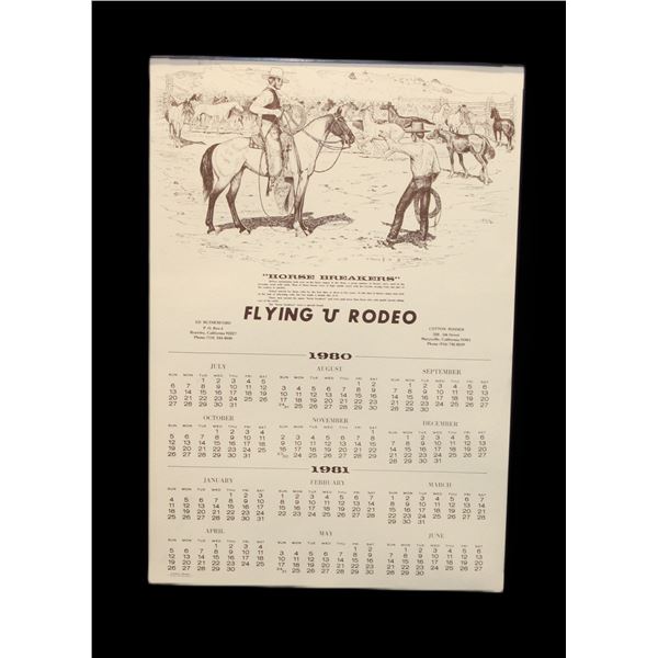 Framed Flyin U Rodeo 1980+1981 Calendar- E Morris 79- 19" X 13"
