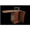 Image 1 : New Home Treadle Sewing Machine In Oak Cabinet- Machine Folds Down Into Cabinet- 29.5" X 22" X 20"