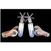 Image 1 : Unmarked Double Mounted Silver Inlaid Charro Spurs- 1.1" Bands- 1.5" Shanks- 2.5" 6 Point Rowels- St