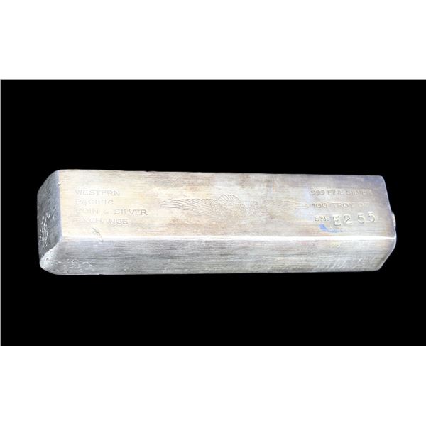 Western Pacific Coin + Silver Exchange 100 OZ Silver Bar- #E255
