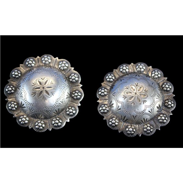 Marked Sterling Keyston Bros San Francisco 1.75" Loopback Conchos- Engraved, Domed, Scalloped- Ernie